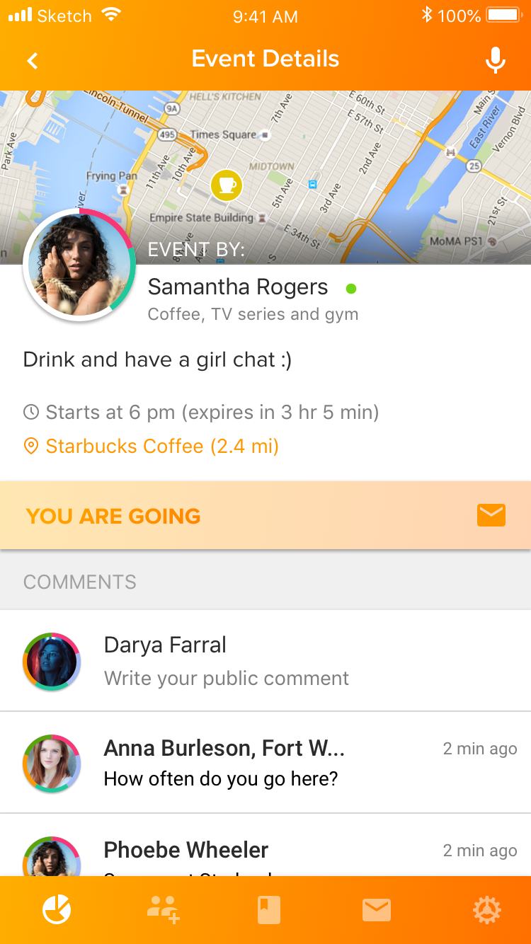 Wizzo app user events screen