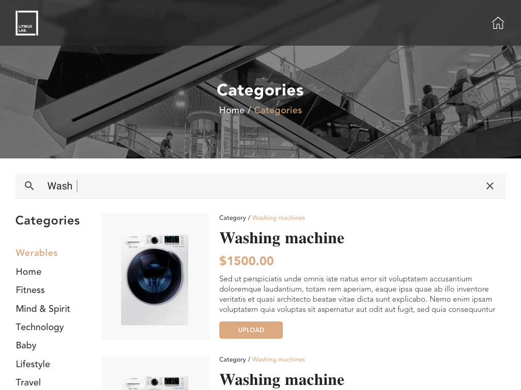 Categories page