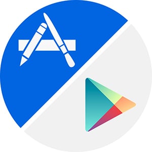 The image of Google Play and App Store logos